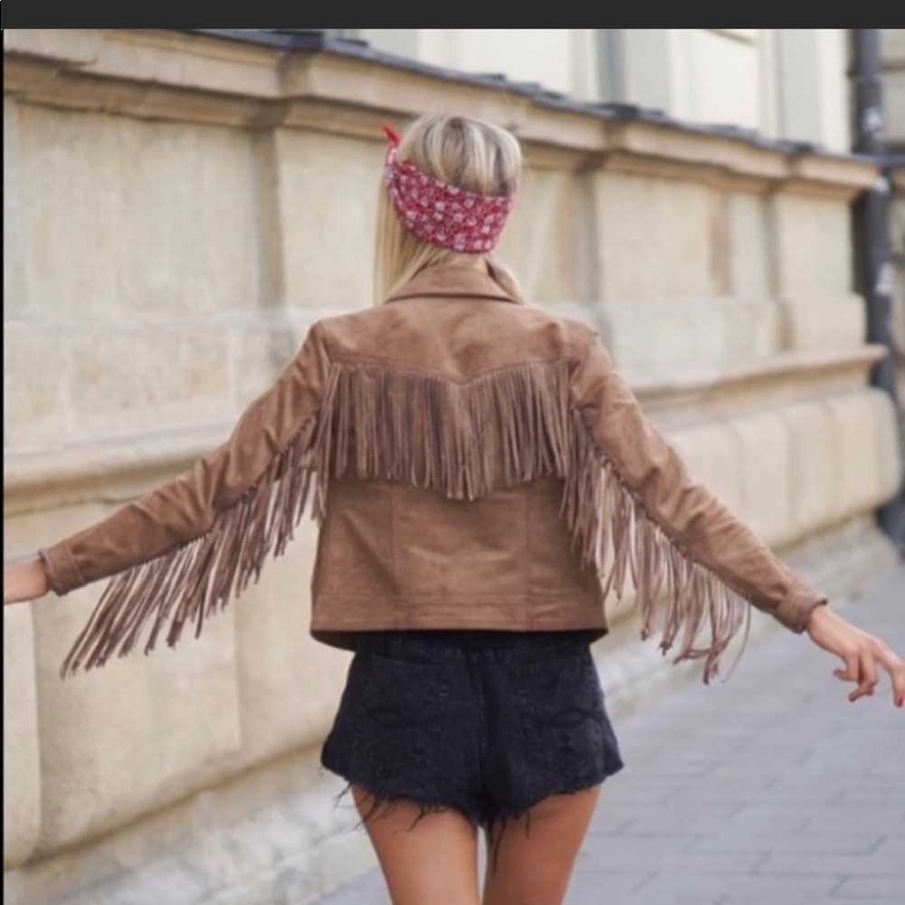 Hollister fringe faux suede crop jacket size small